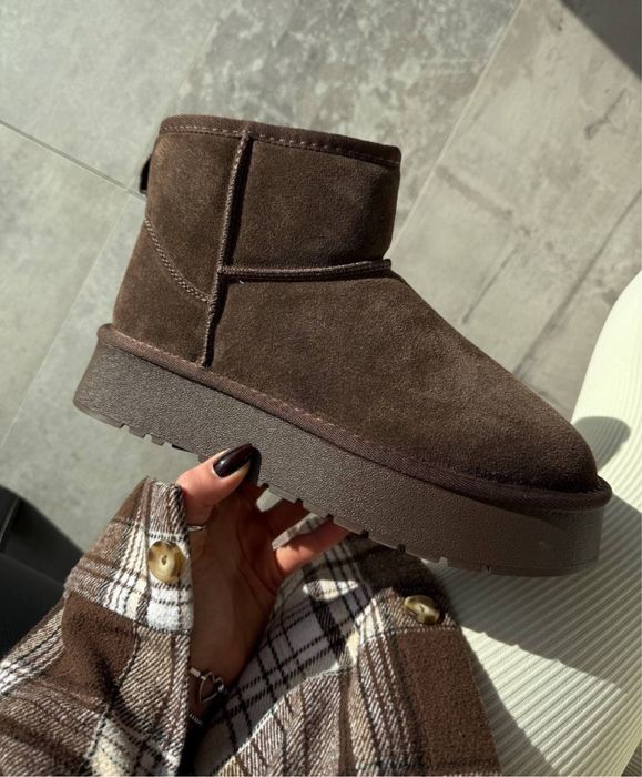 Натуральні уггі шоколад, сірі, кемел міні угги на високій підошві ugg