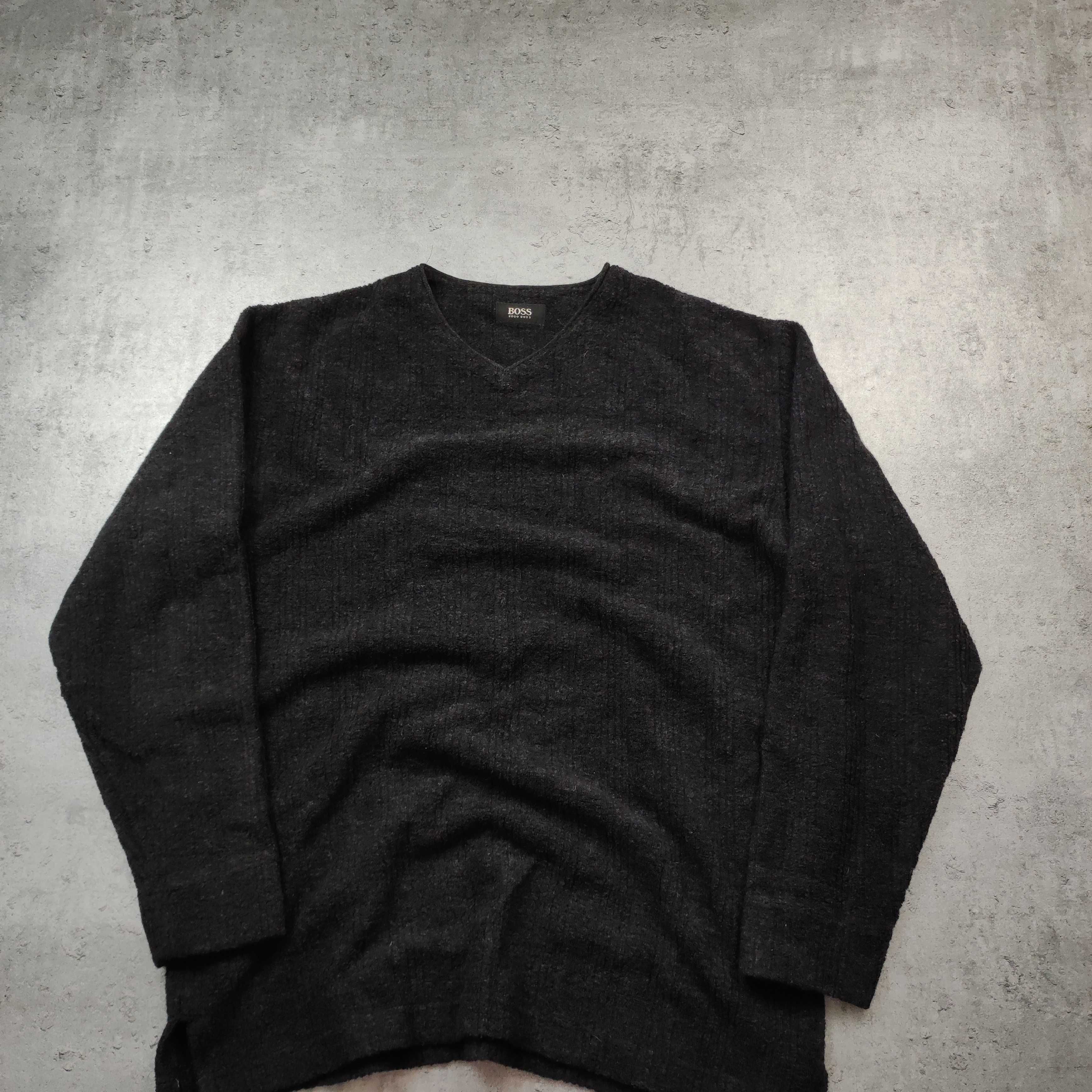MĘSKI Elegancki Sweter Wełna PREMIUM Hugo Boss Małe Logo Kołnierzyk V