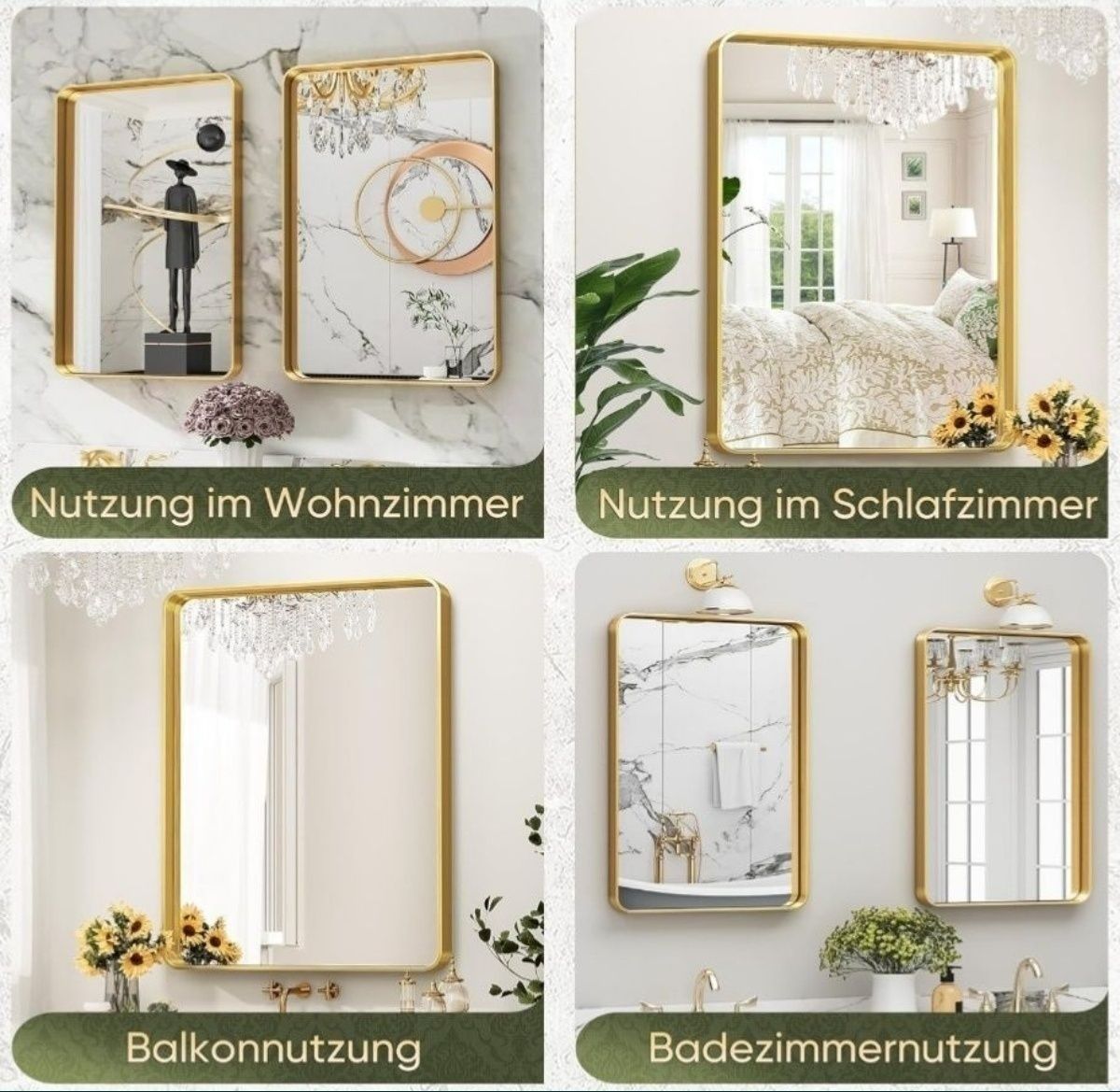 Lustro, 55 x 75 cm z aluminiową ramą w kolorze szczotkowanego złota