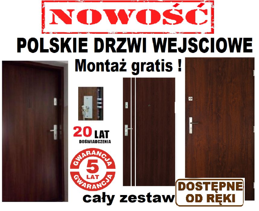 Drzwi zewnętrzne z montażem wejściowe, metalowe -drewniane -do bloku