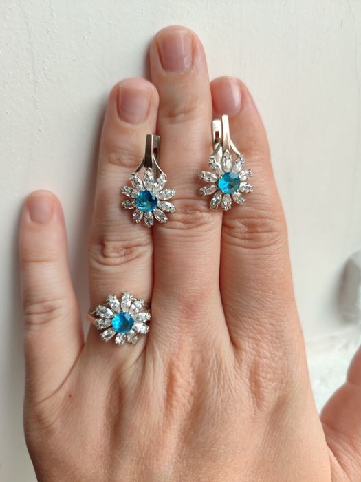 Срібний набір  925 проба із позолотою