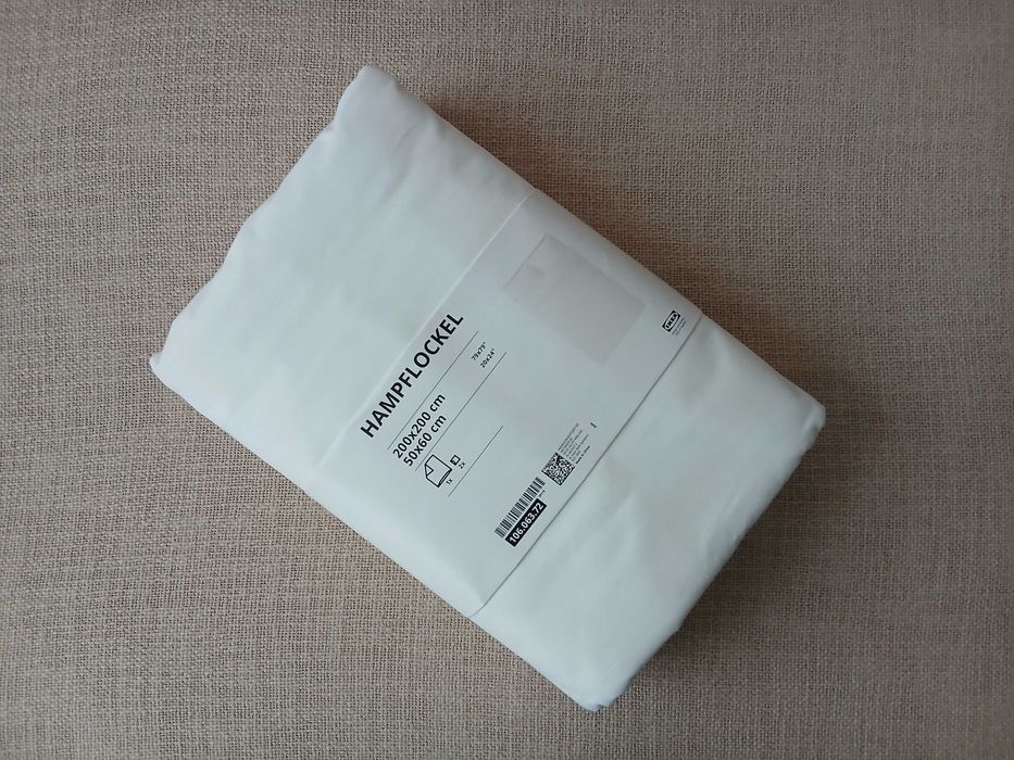 IKEA HAMPFLOCKEL komplet pościeli biały 200x200 perkal