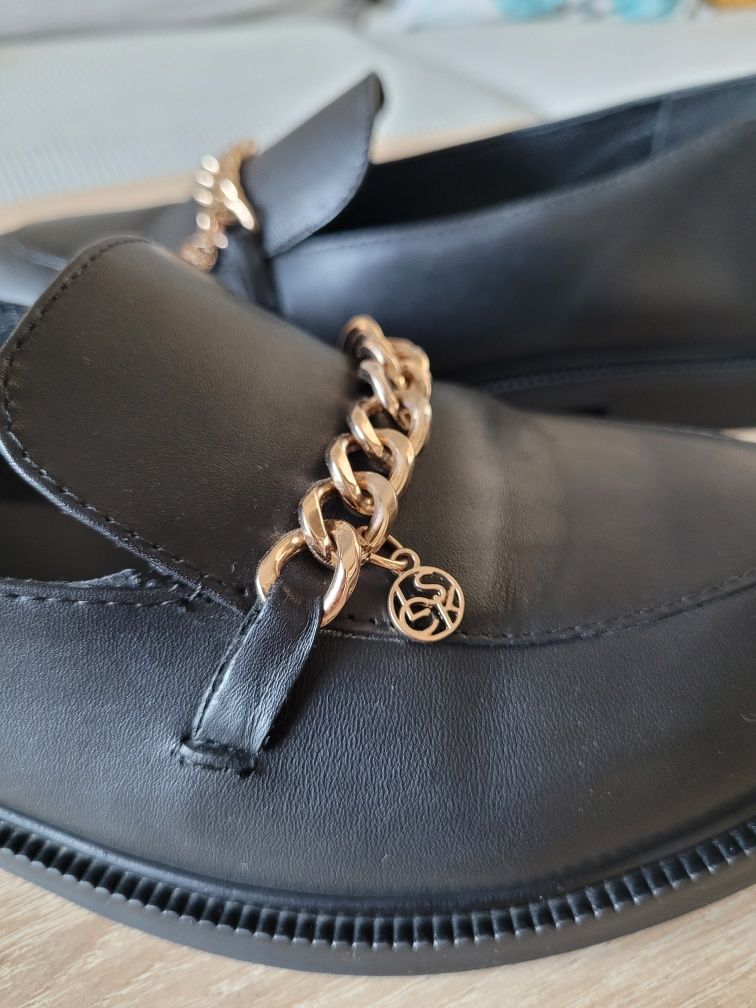 Mokasyny loafersy damskie skórzane