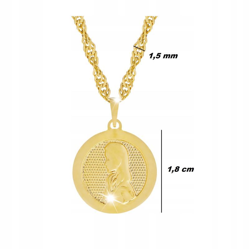 Złoty Łańcuszek Komunijny + Medalik Matka Boska 18k +grawer Na Chrzest