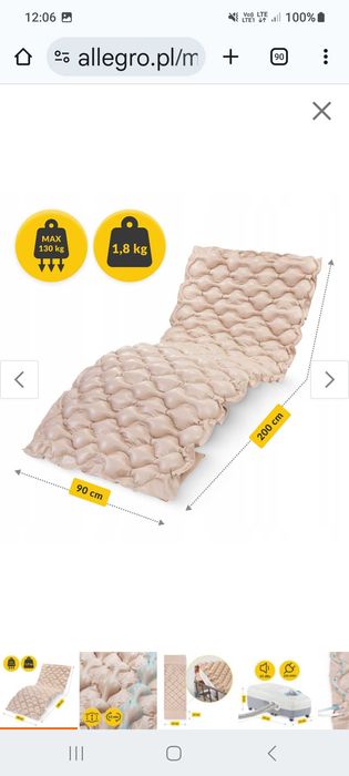 Materac przeciwodleżynowy z pompką 90x200