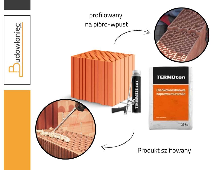 Cegła ZCB OWCZARY TERMOTON P+W 30cm S kl.15 cegła szlif pianka + dost