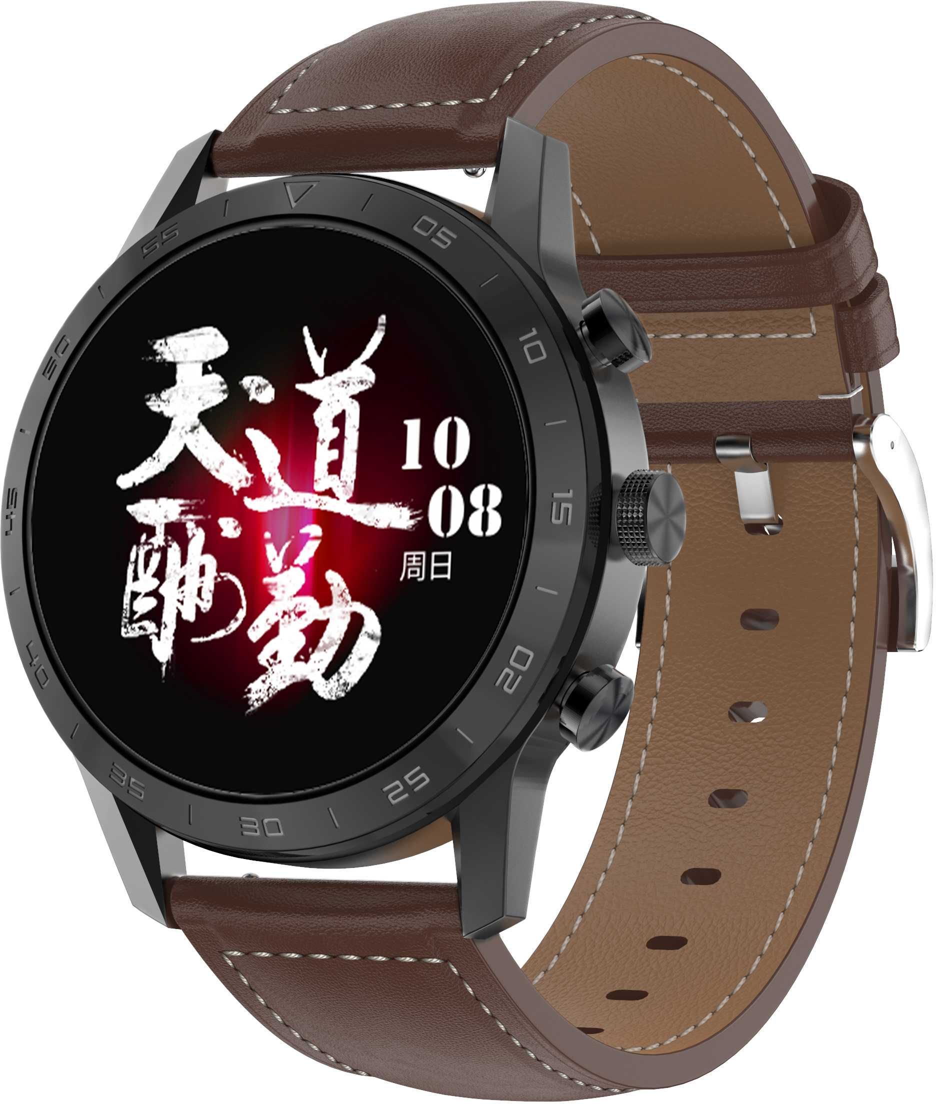 PASEK SKÓRZANY BRĄZOWY 22 mm do smartwatch zegarek L13 L15 DT70 DT95