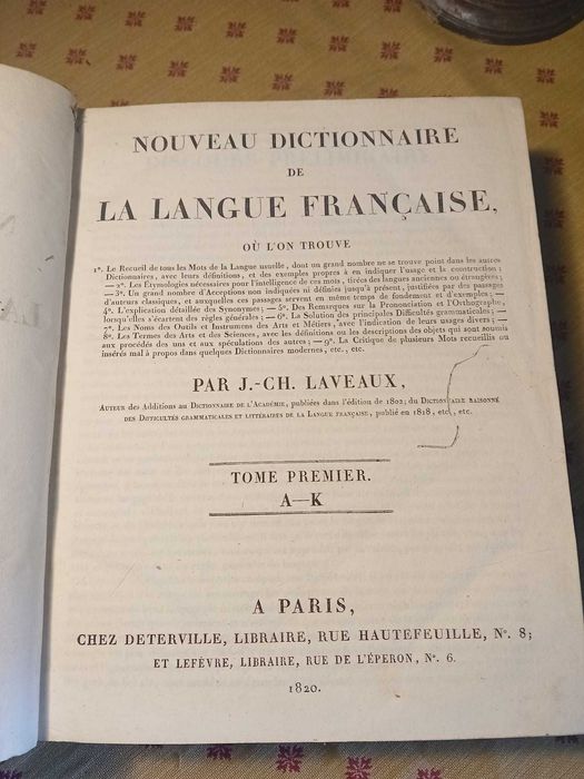 Laveaux, Nouveaux Dictionnarie de La Langue Francaise 1820