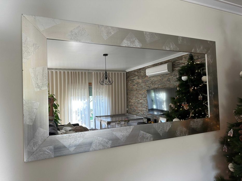 Espelho 189x99mm prateado com apontamento folha prateada