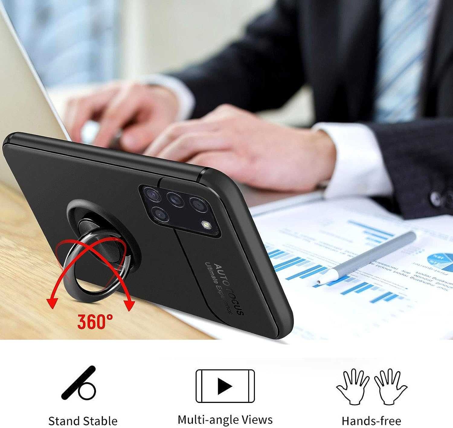 Etui Samsung Galaxy A22 5G uchwyt z pierścieniem Podpórka + szkło