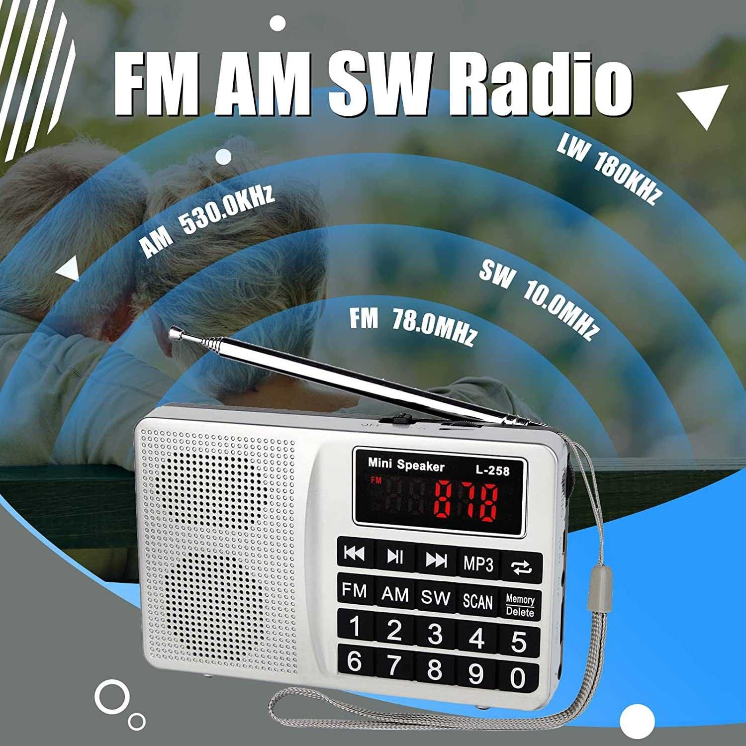 NOVO Retekess TR603 Rádio portátil, FM Am SW leitor MP3 AUX