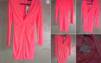 Zara sukienka neon sexy dekolt mini glamour r. S