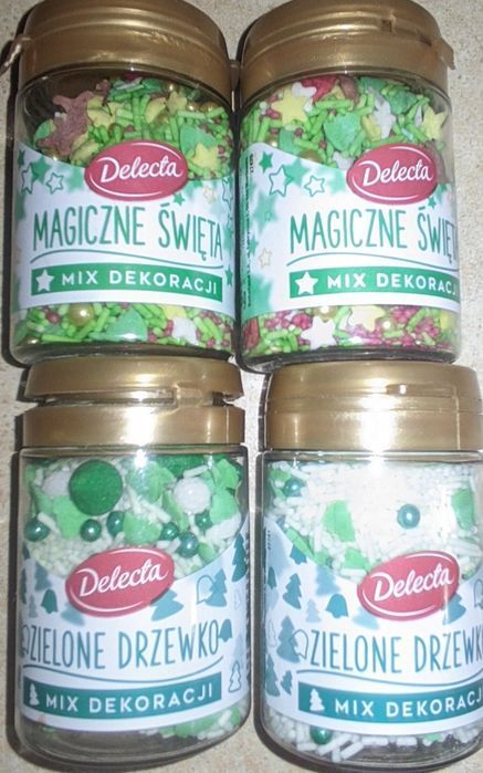 Delecta mix dekoracyjny zielone drzewko święta 15 sztuk różowe niebies