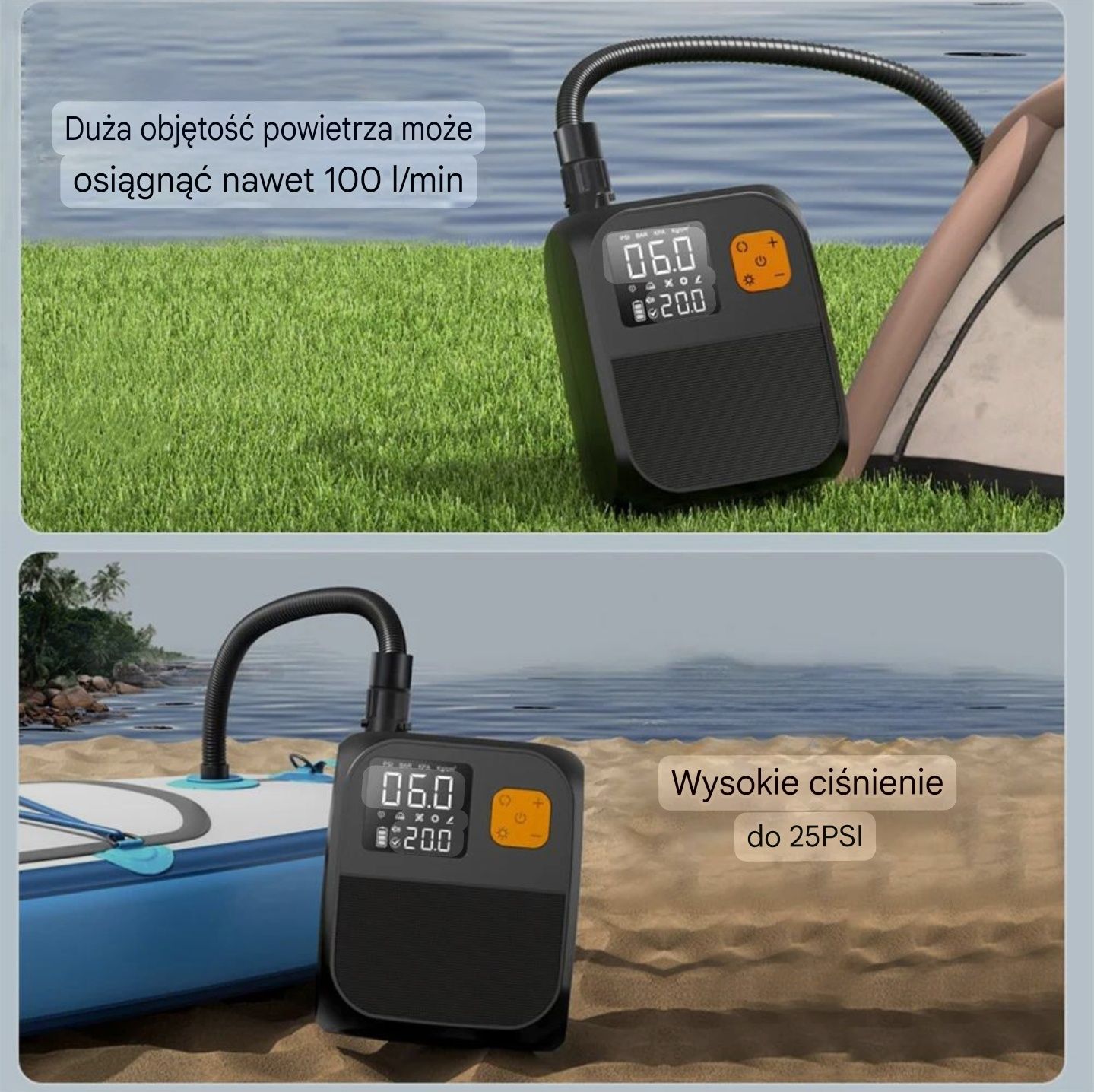 Pompka SUP 25 PSI 8000 mAh akumulator