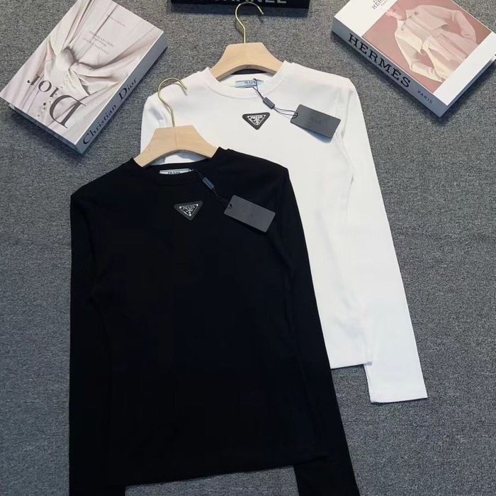 Лонгслів лонг в рубчик чорний білий Прада Prada S M L XL