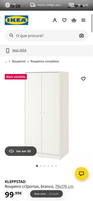 Roupeiro 2 portas IKEA KLEPPSTAD