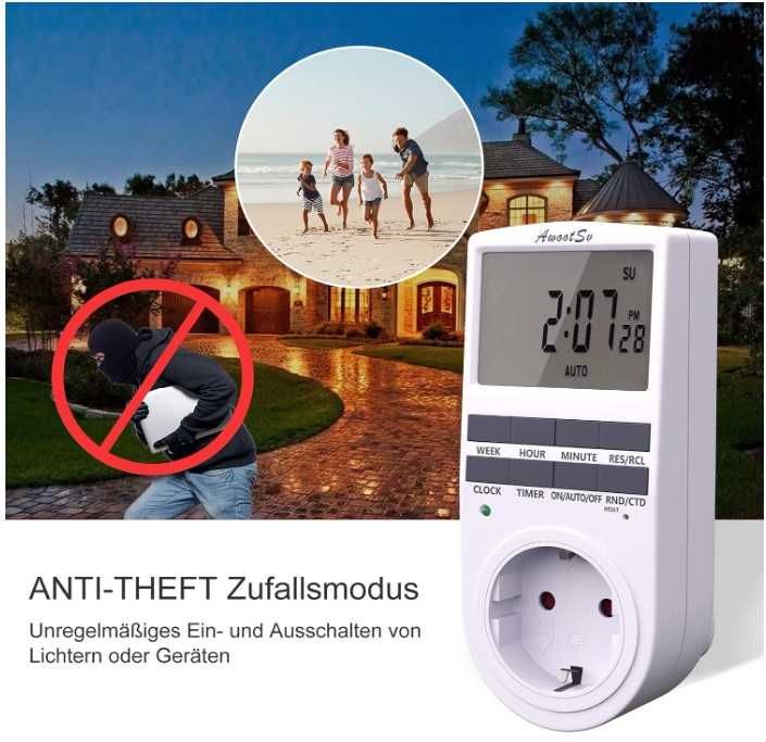 Gniazdo elektryczne, czasówka z wyświetlaczem LCD Awootsv