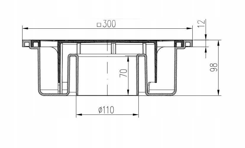 Wpust podłogowy DN110 dolny 300x300 - 1500KG 4 szt.