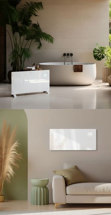 Grzejnik elektryczny szklany konwektorowy Glow 2500W LED WiFi biały fv