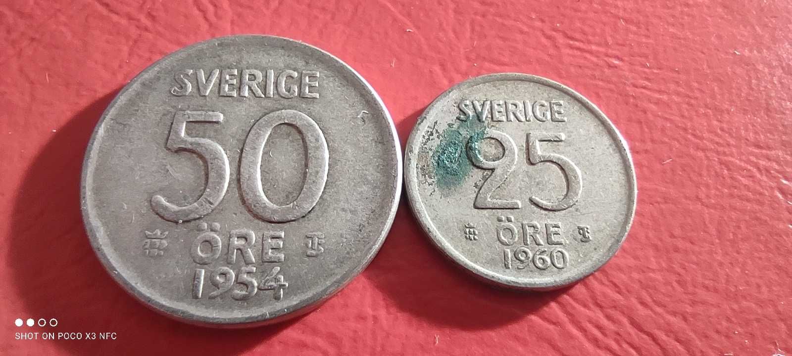 Zestaw monet srebrnych Szwecja 25 i 50 ore 1954 i 60 srebro ag