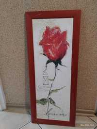 Obraz z różą kolor czerwony wymiar ramy 77 x 32, delikatnie odrapana r