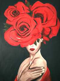 Obraz malowany na płótnie - różana kobieta