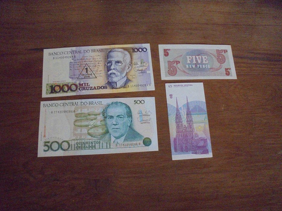Zestaw 4 banknotów w stanie bankowym Anglia Brazylia,Chorwacja b400