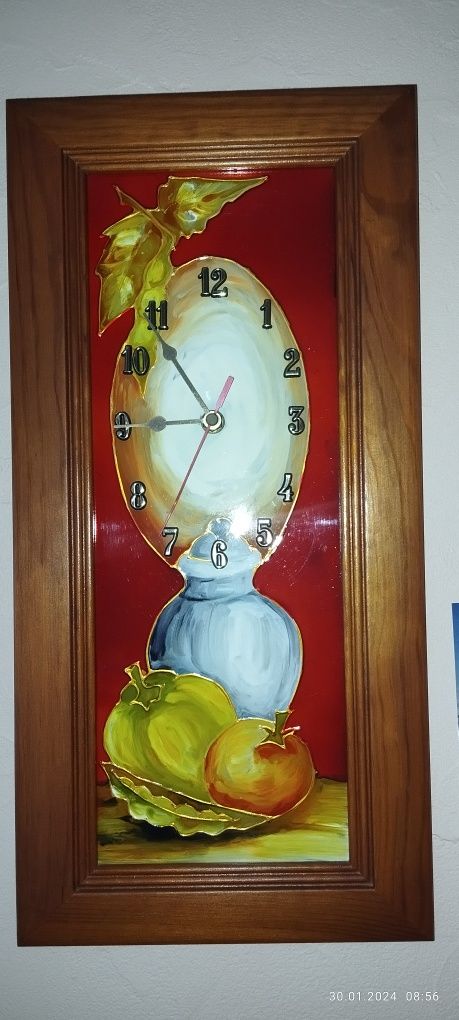 Zegar  ścienny na szkle ręcznie malowany