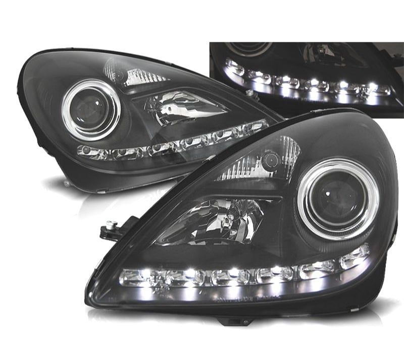 FARÓIS MERCEDES CLASSE SLK R171 04-11 LUZ DIURNA LED FUNDO NEGRO