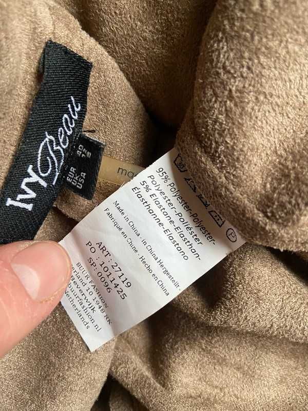 Ivy beau kurtka zamsz eko 40 42 xl narzutka asymeteyczna braz karmel