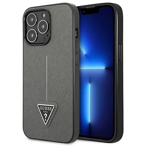 Etui Guess Saffiano Triangle Logo na iPhone 13 Pro Max 6,7" - srebrne