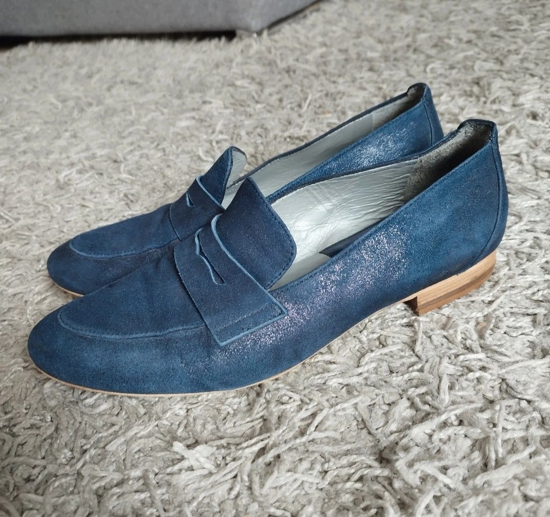 Buty damskie mokasyny lordsy baleriny skóra naturalna 40
