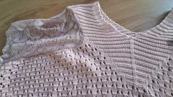 Sweter różowy ażurowy z koronką oversize M/L
