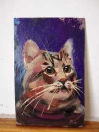 Картина "Котик", масло, миниатюра 11#17 см.