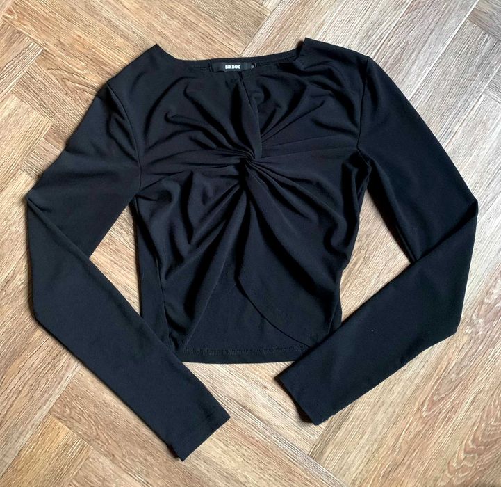 Bik Bok czarna bluzka z marszczeniem długi rękaw rozm. XS 34 stan BDB
