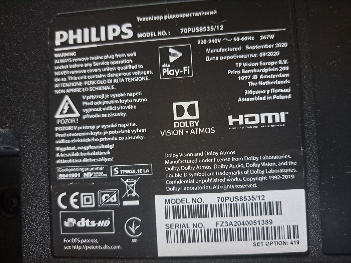 Telewizor 70 Cali Philips 70PUS8535 Ambilight