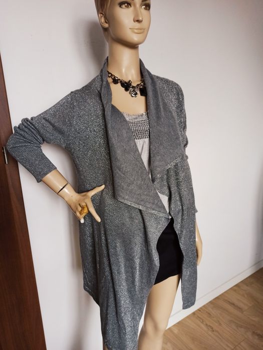 Sg Sweter damski błyszczący kardigan ze srebrną nitką 40 , 42 L