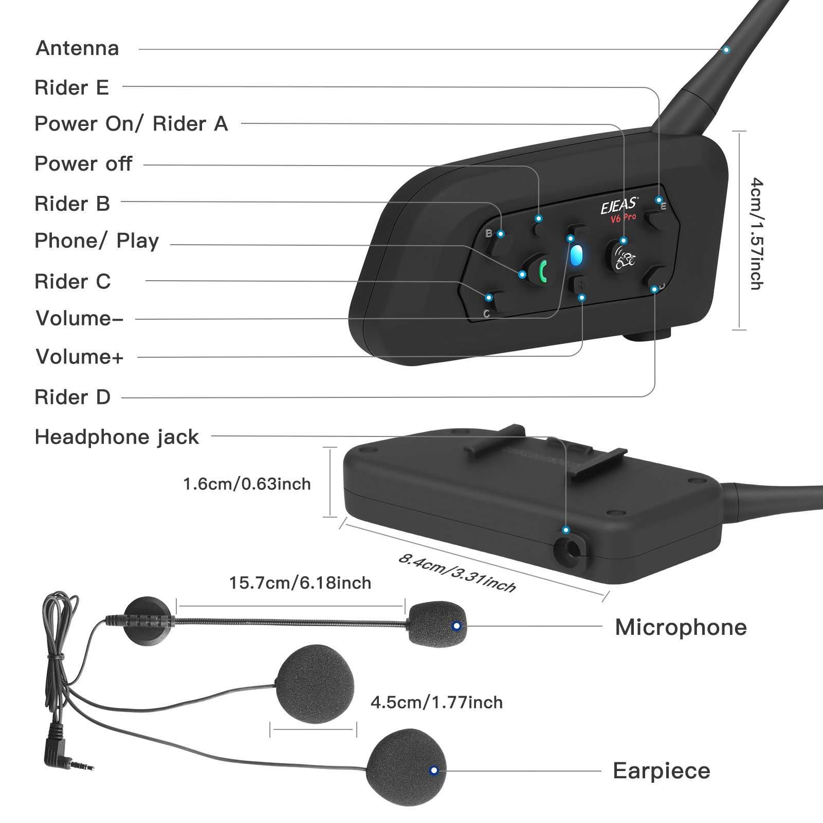 Мотогарнітура Bluetooth з інтерком на шолом EJEAS V6 Pro Мотогарнитура