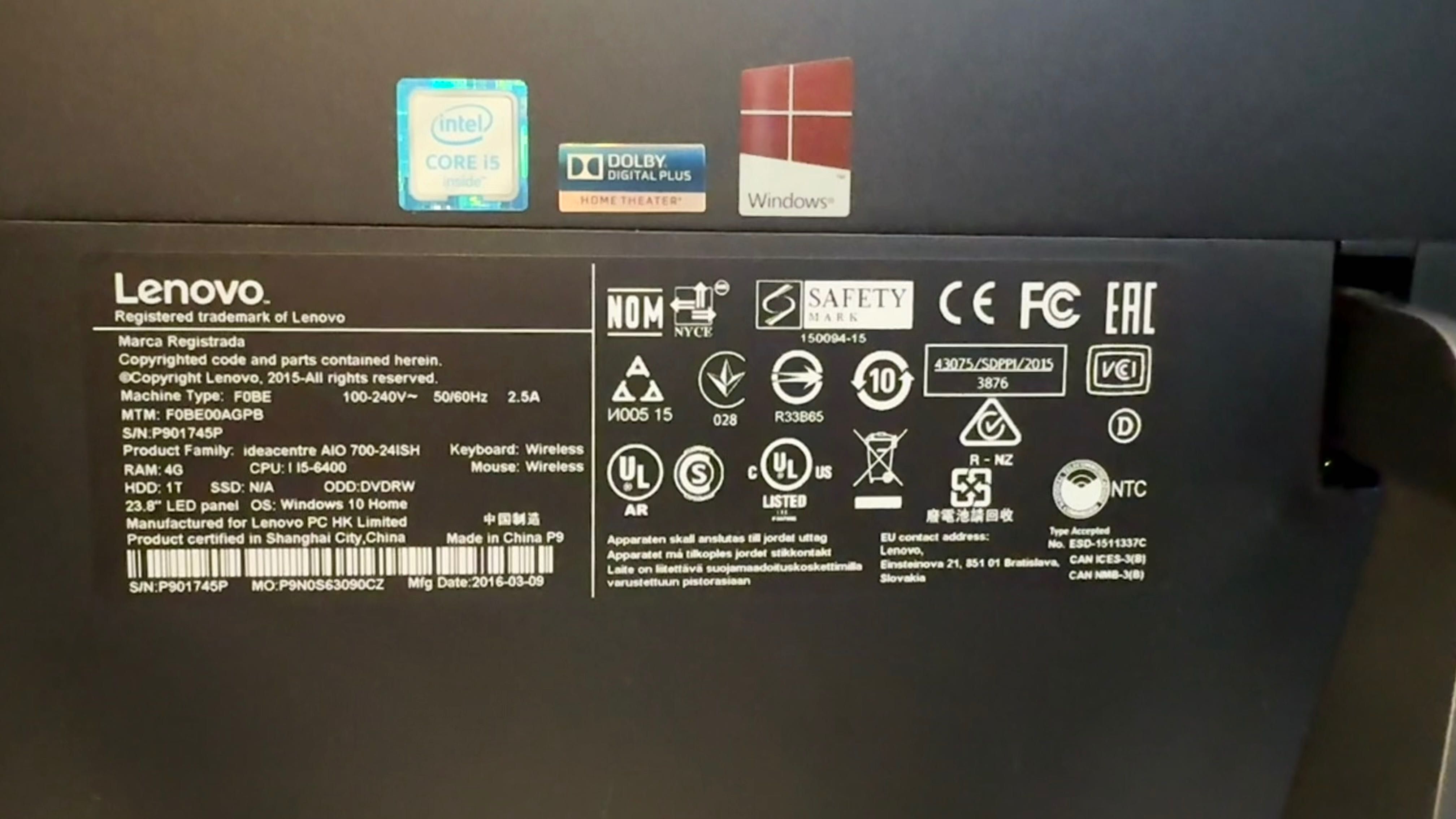 Lenovo Ideacentre All in one AIO 700-24ISH Intel i5 6400