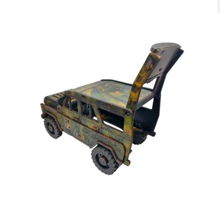 Подарунковий Міні -Бар. "Козак" -військовий Авто з дерева + рюмки