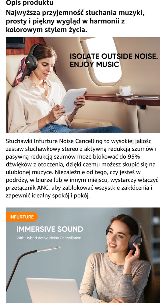 INFURTURE H1 Słuchawki z aktywną redukcją szumów z mikrofonem