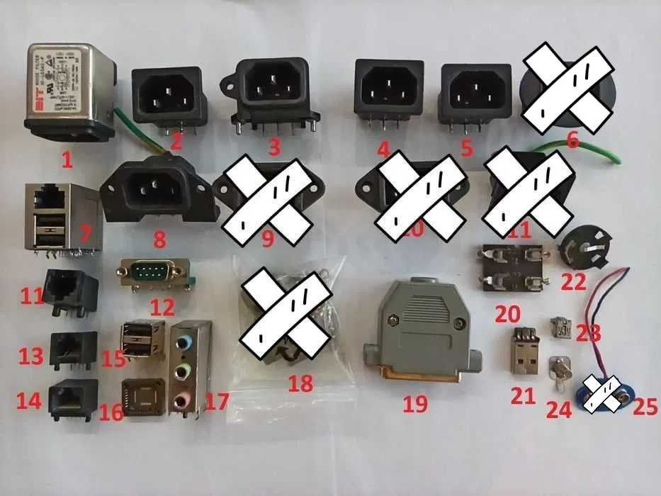 Разъемы IEC 60320 (IEC 320)/RJ45/COM/RS232/LPT и другие AC-016