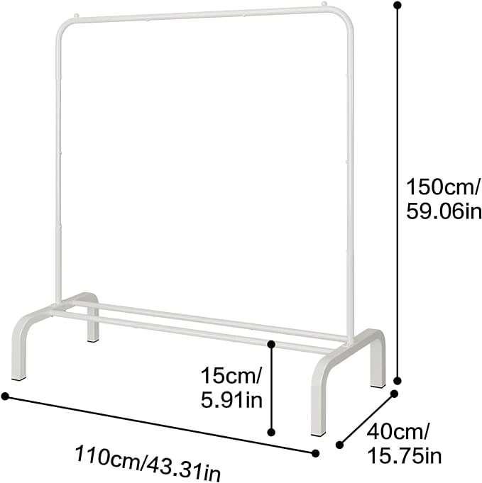 Biały metalowy wieszak na ubrania z półką na buty, szer. 110 cm