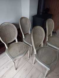 komplet  krzesła stołowe z rafia , 4 szt medaliony