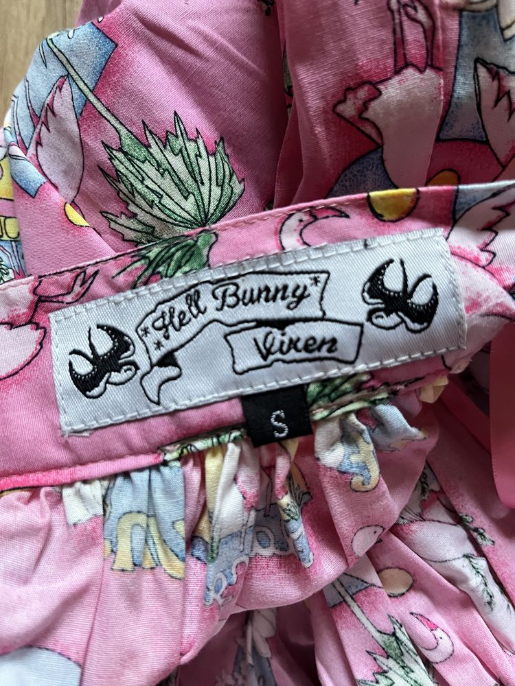 Nowa spodnica midi s hell bunny rozowa flamingi