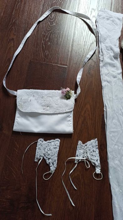 Sukienka komunijna, bolerko, biały swetr, wianki, torebka - Wilamowice