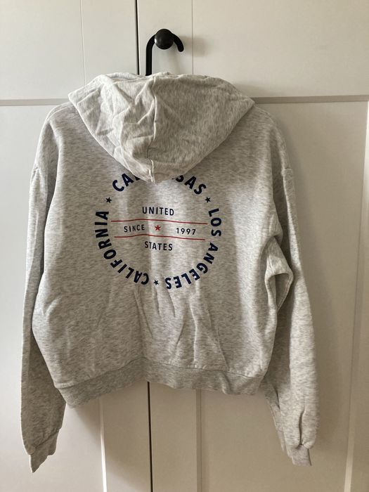 Krótka szara bluza z kapturem i nadrukiem Calabasas H&M