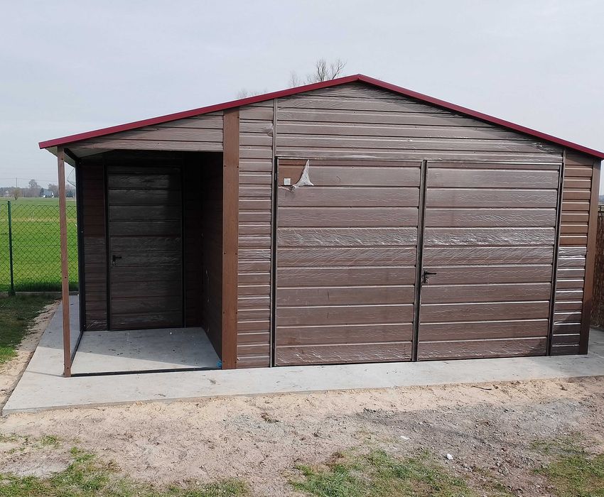 Garaż blaszak 4x5 +1,5 wiata, antracyt, grafit, drewnopodobny blaszany