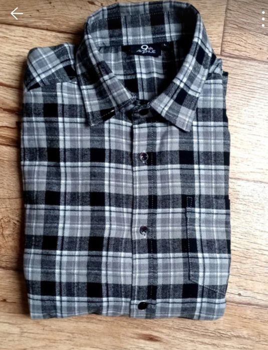 Koszula męska z długimi rękawami szara kratka flanela kieszeń guziki