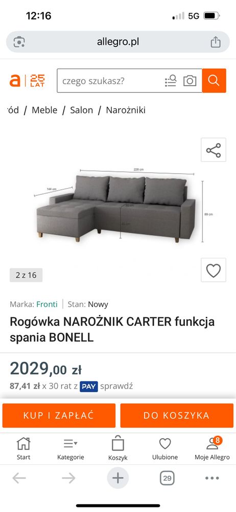 Narożnik z funkcja spania